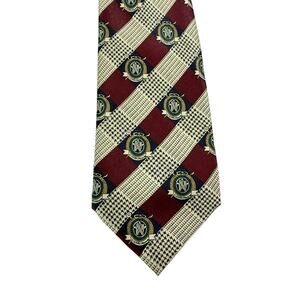 VTG Rene Chagal Silk Tie Burgundy Cream‎ Crest Medallion Houndstooth Neck Tie